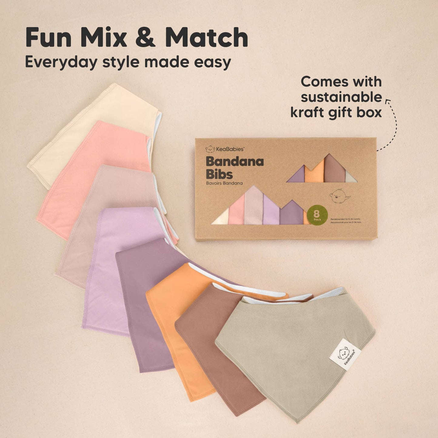 8-pack Baby Bandana Bibs for Girls and Boys: Mauve