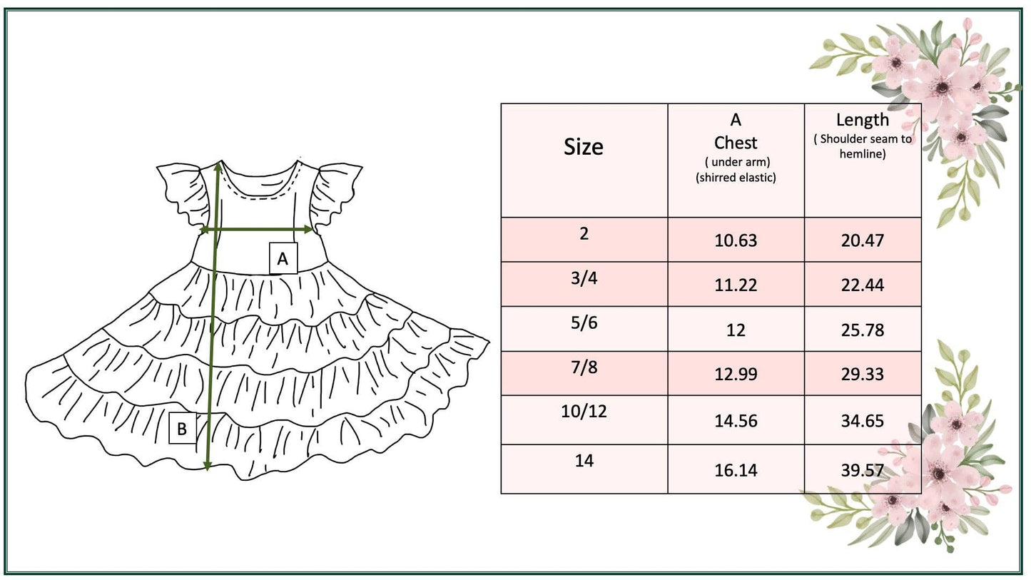 Girls Fall Ava Teal Beige Floral Dot Tiered Twirl Dress: 7/8