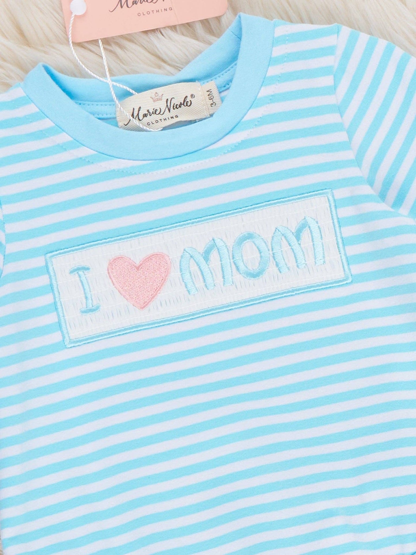 I Love MOM Stripe Smocked Romper