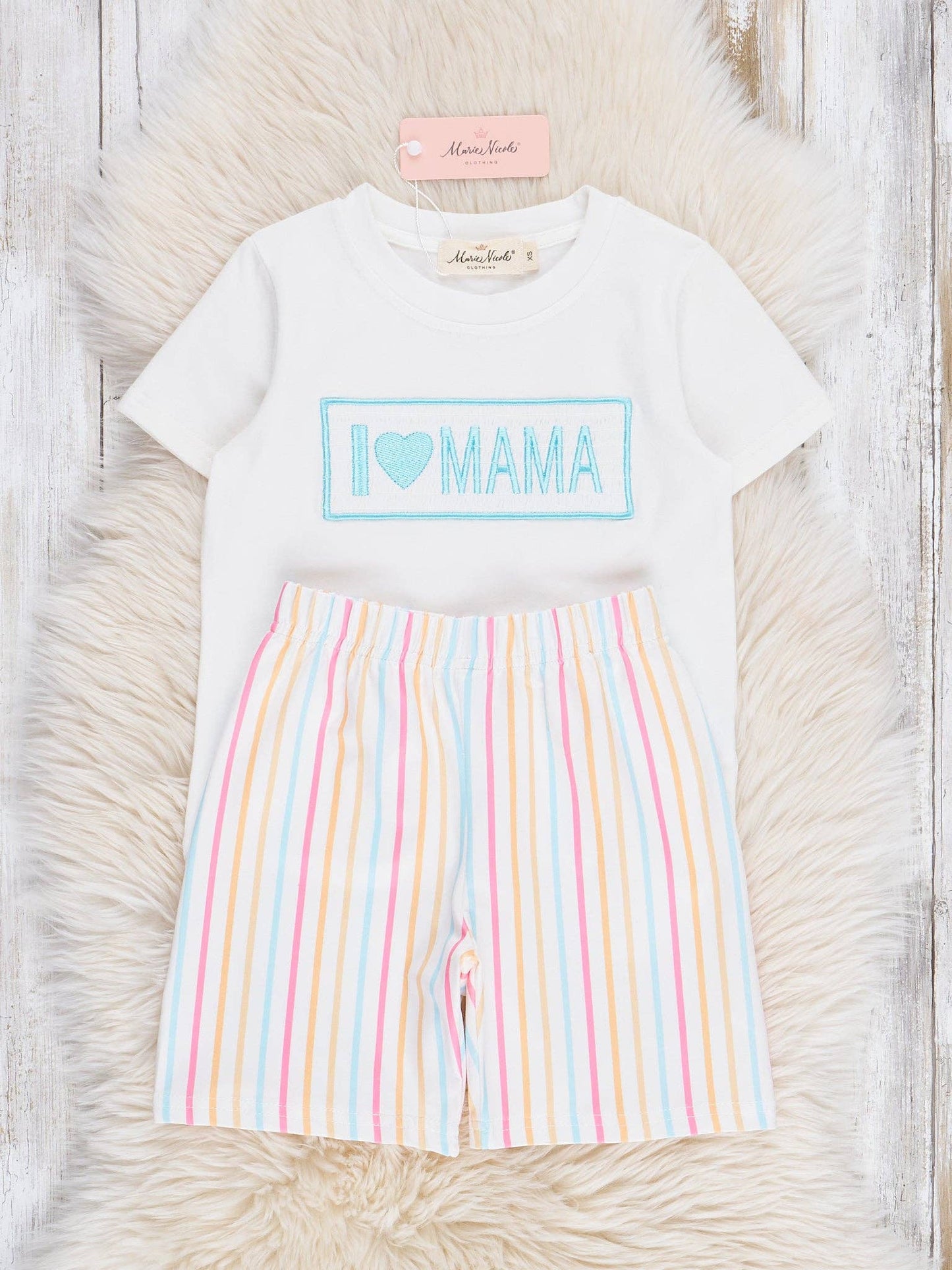 Striped "I Love Mama" Smocked Outfit
