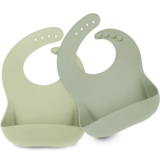 2-Pack Prep Silicone Bibs for Babies, Toddlers, Boys, Girls: Sage