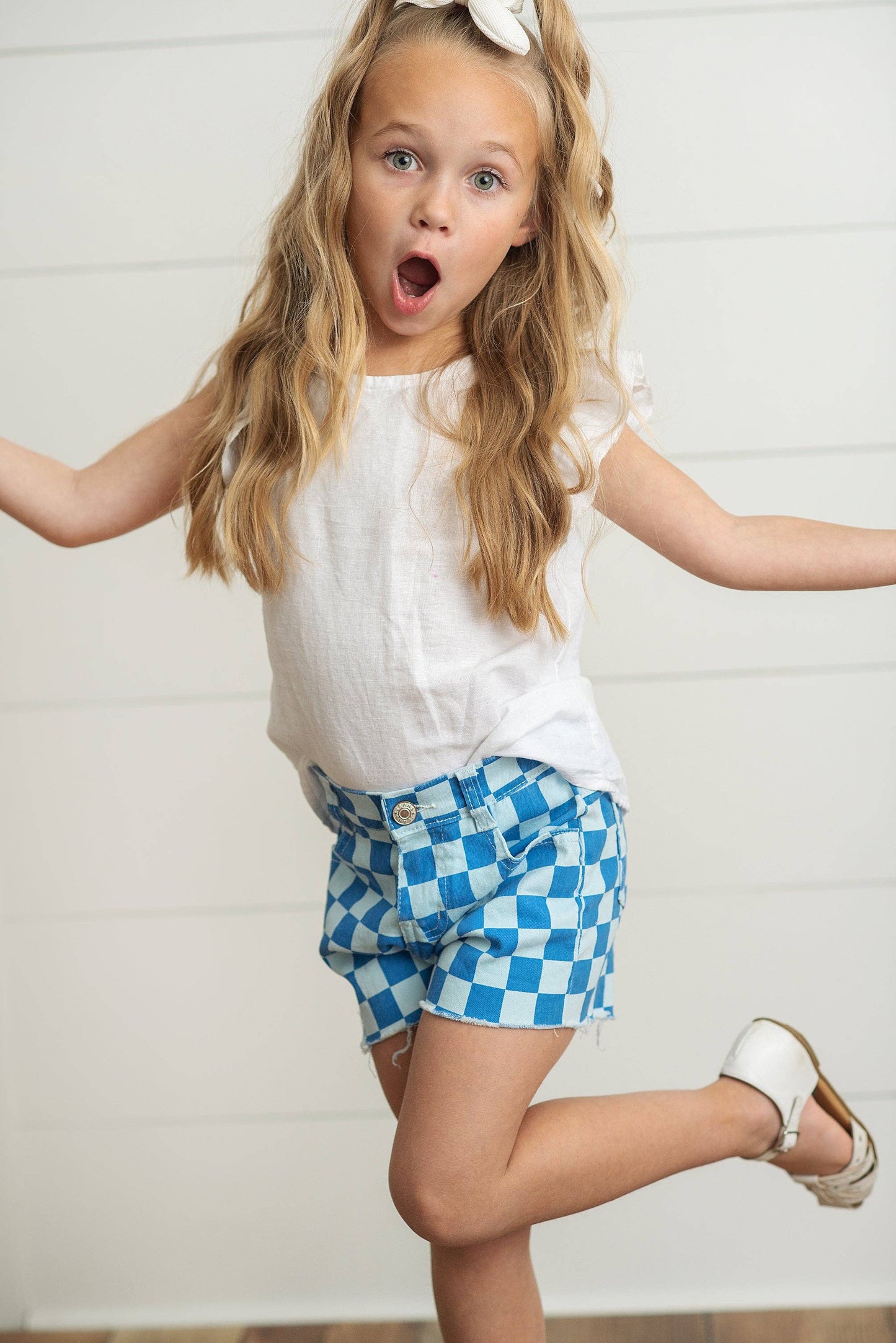 Kids Blue Checkered Denim Jean Spring Summer Shorts