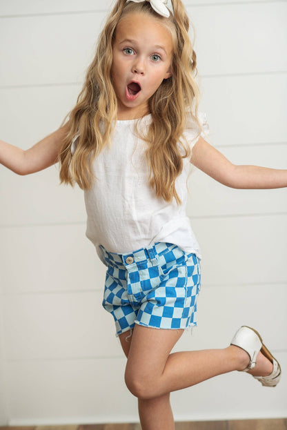 Kids Blue Checkered Denim Jean Spring Summer Shorts