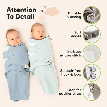 3pk Soothe Wren Swaddle Sleep Sacks for Newborns: Glacier / OS 0-3M