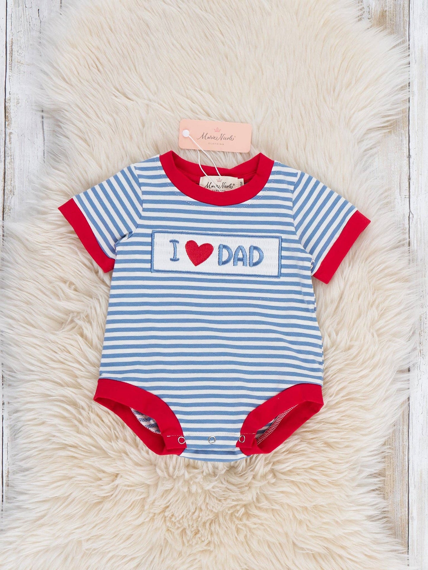 I Love DAD Stripe Smocked Romper