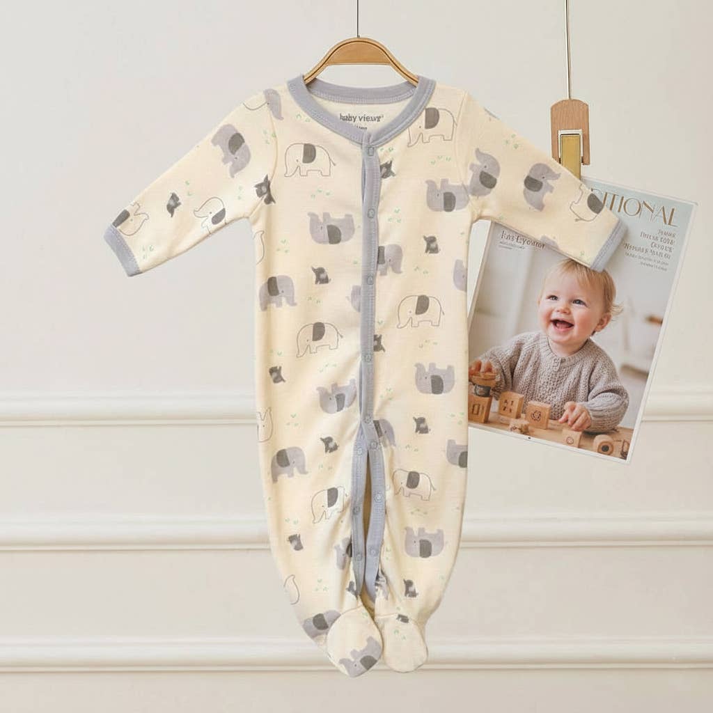 Cute Elephant Pattern Zipper Footie Pajamas