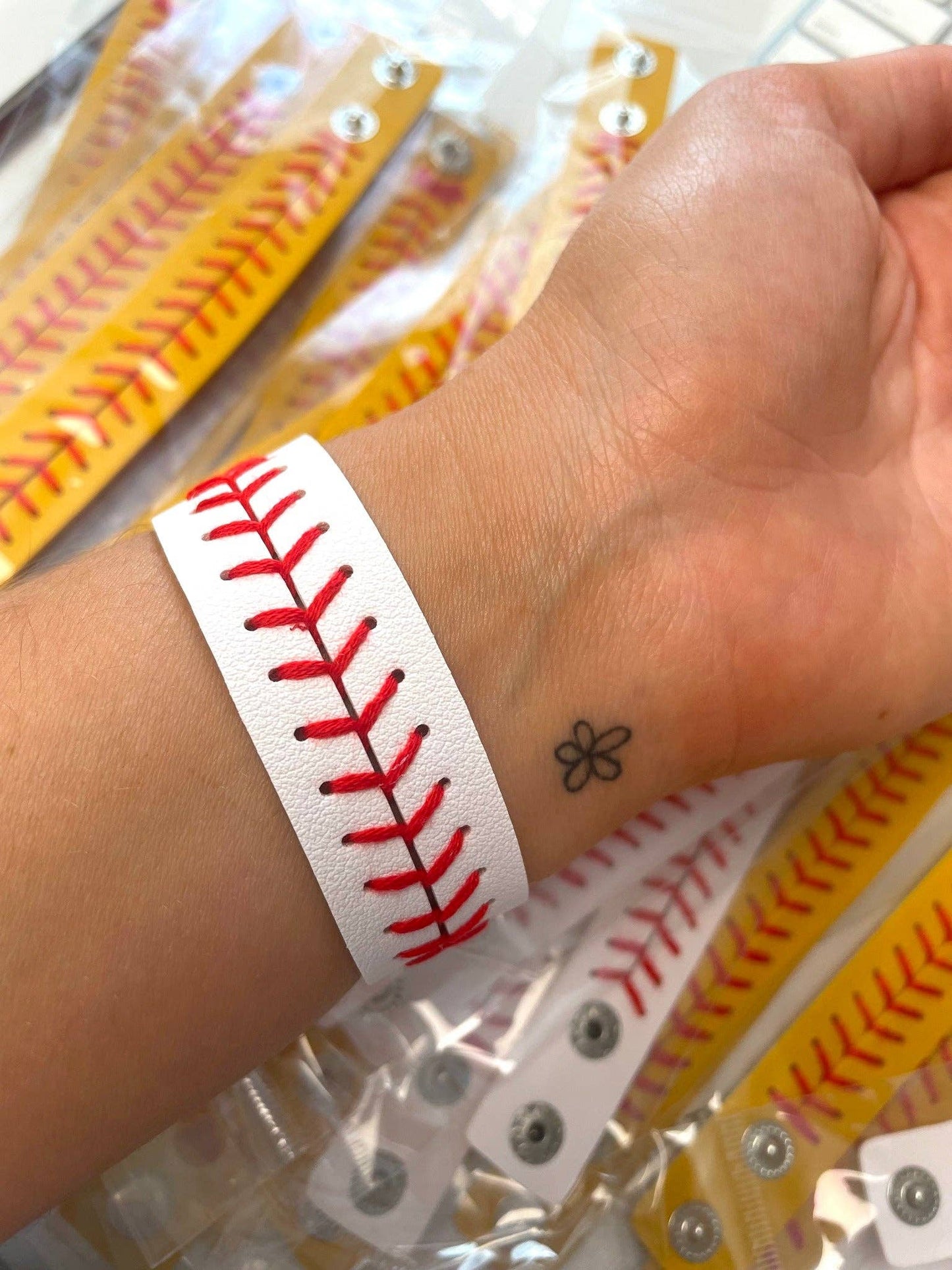 Baseball And Softball Leather Bracelets: Baseball White