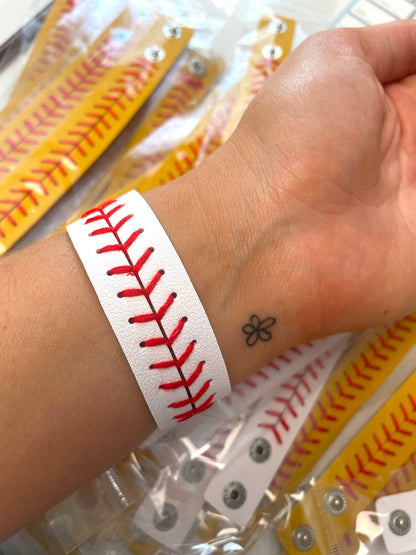 Baseball And Softball Leather Bracelets: Baseball White