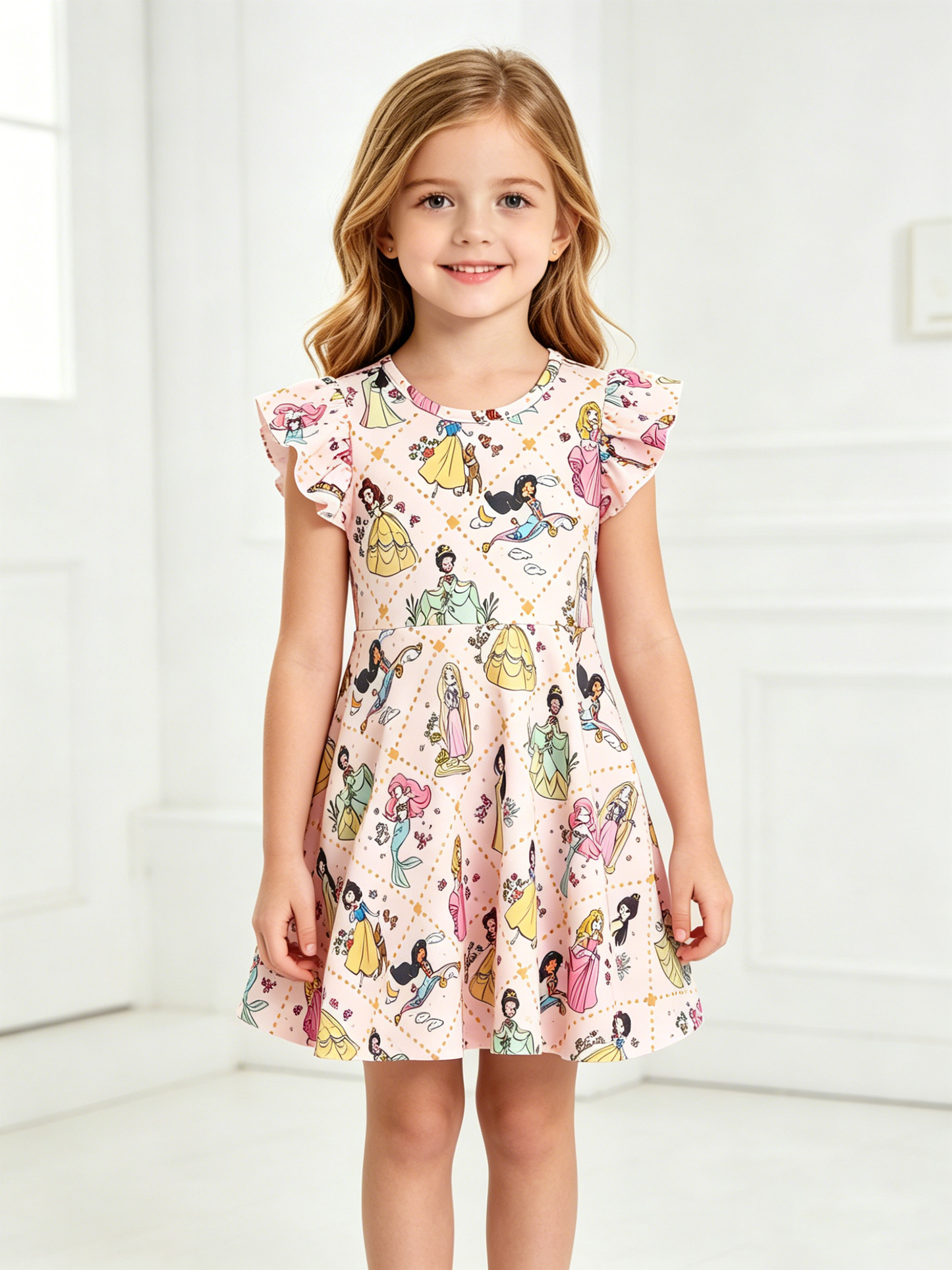 Summer Pattern Ruffle Sleeve Girls Dress: 7