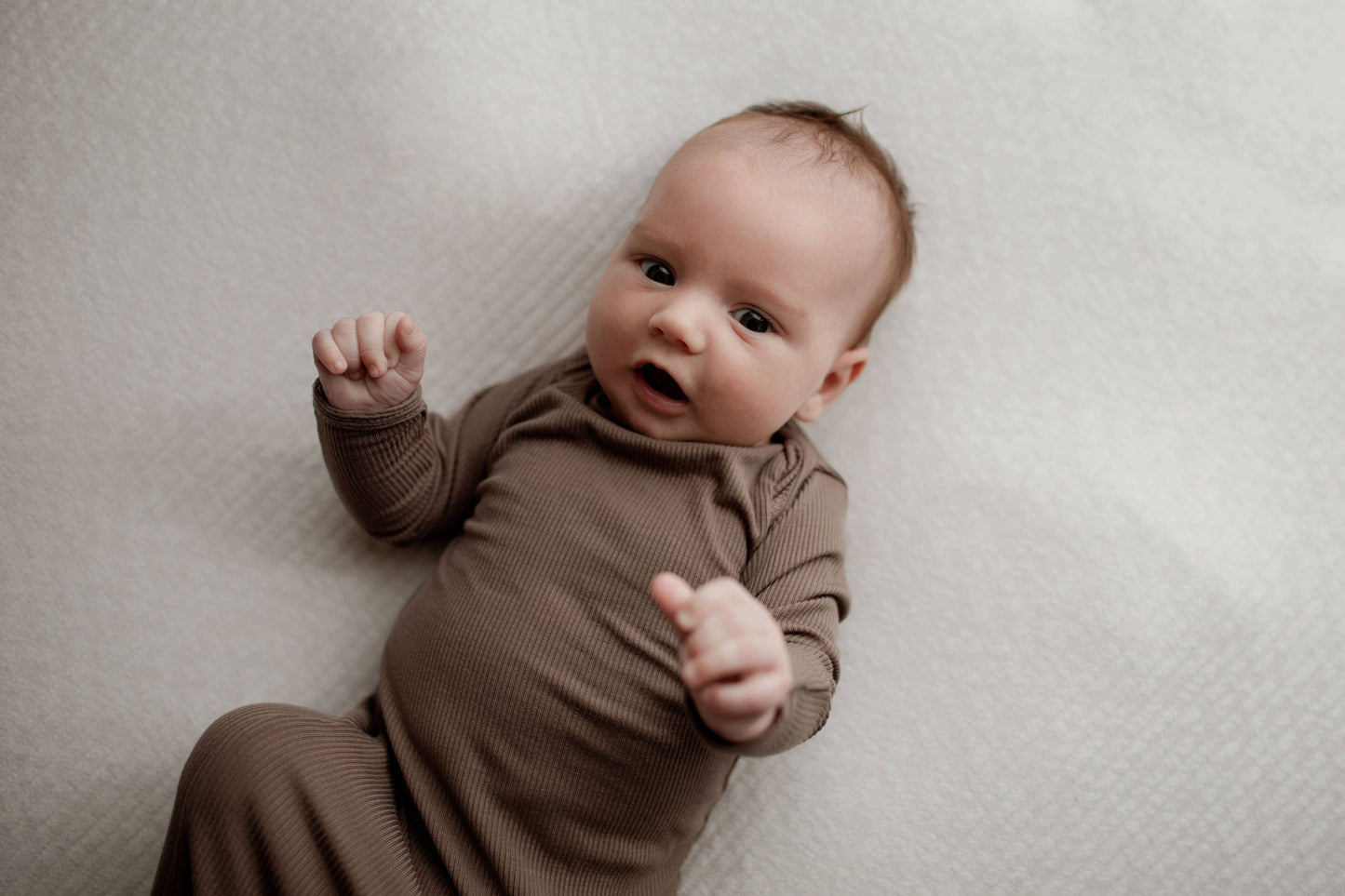 Cocoa Brown Ribbed Knotted Newborn Baby Gown & Bow
