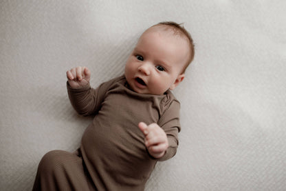 Cocoa Brown Ribbed Knotted Newborn Baby Gown & Bow