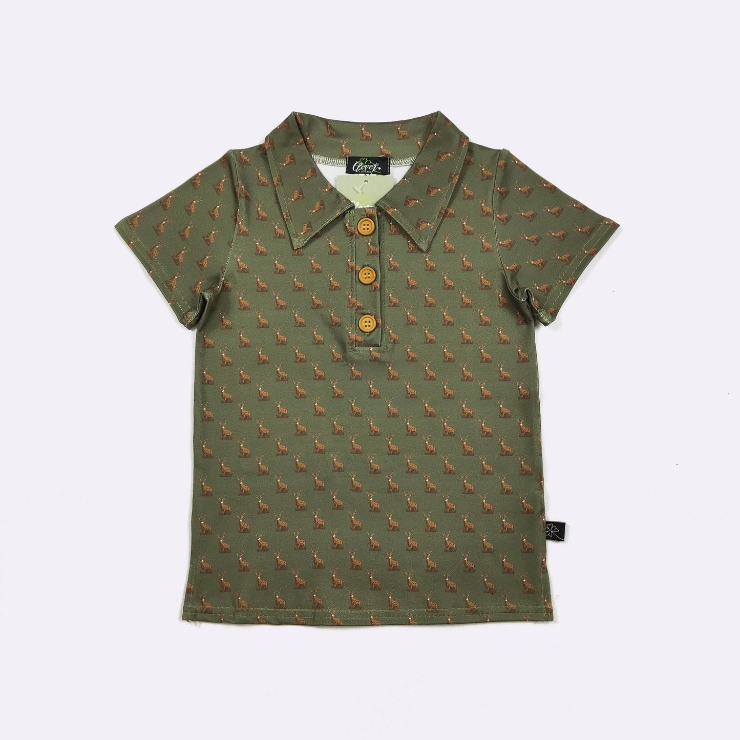Hunter Green Buck Boy Collar Shirt: 3t