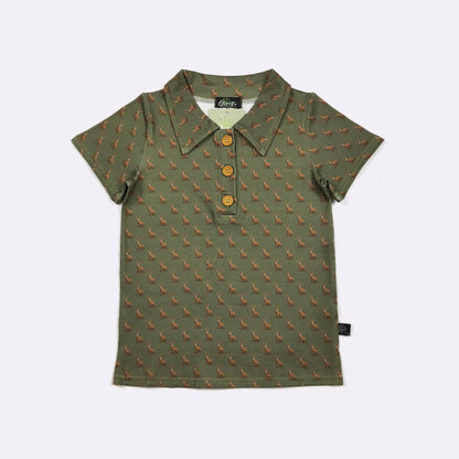 Hunter Green Buck Boy Collar Shirt: 3t