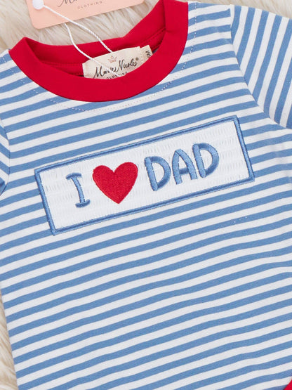 I Love DAD Stripe Smocked Romper