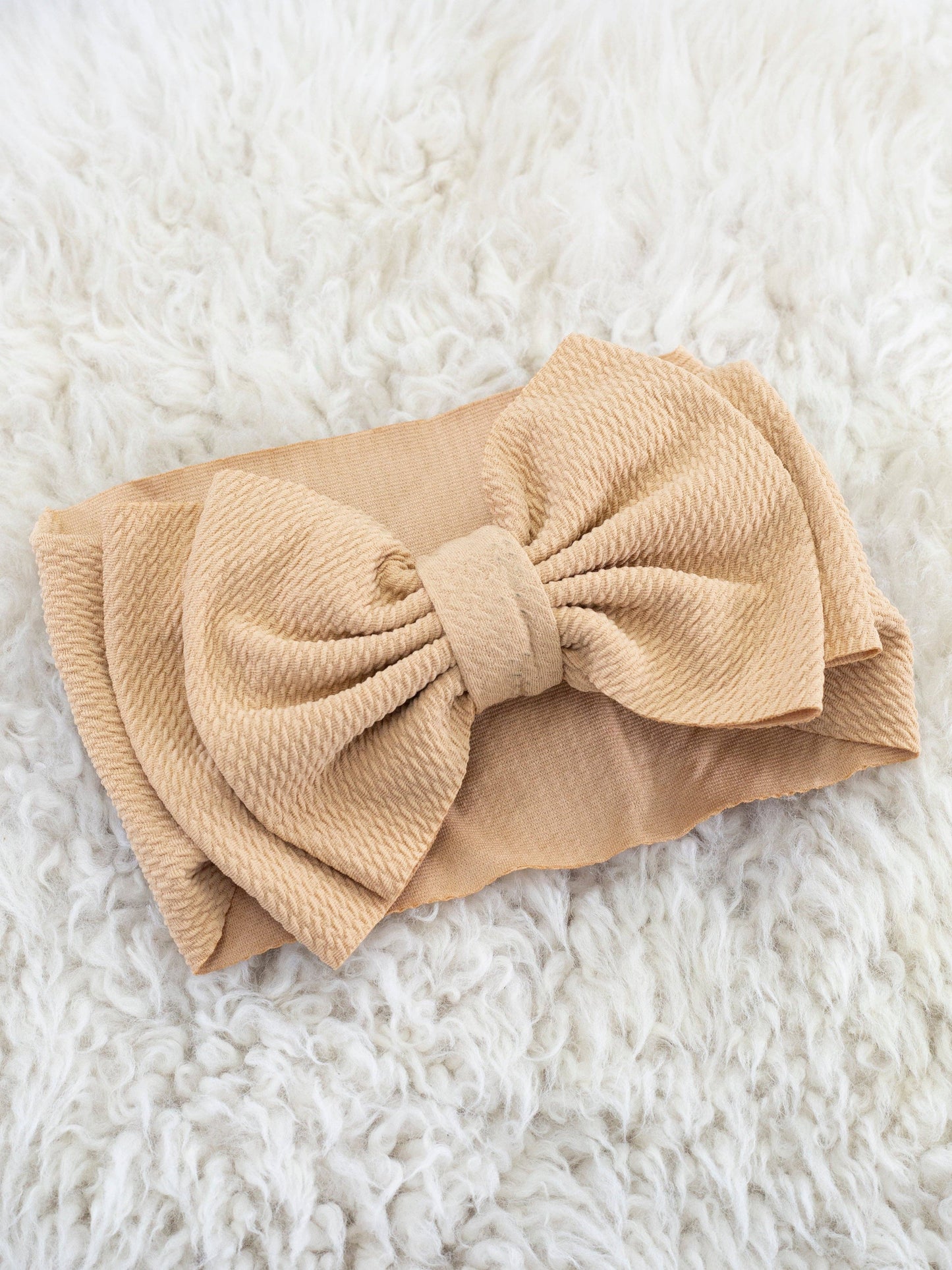 Double Layer Waffle Bow Headwrap - Latte