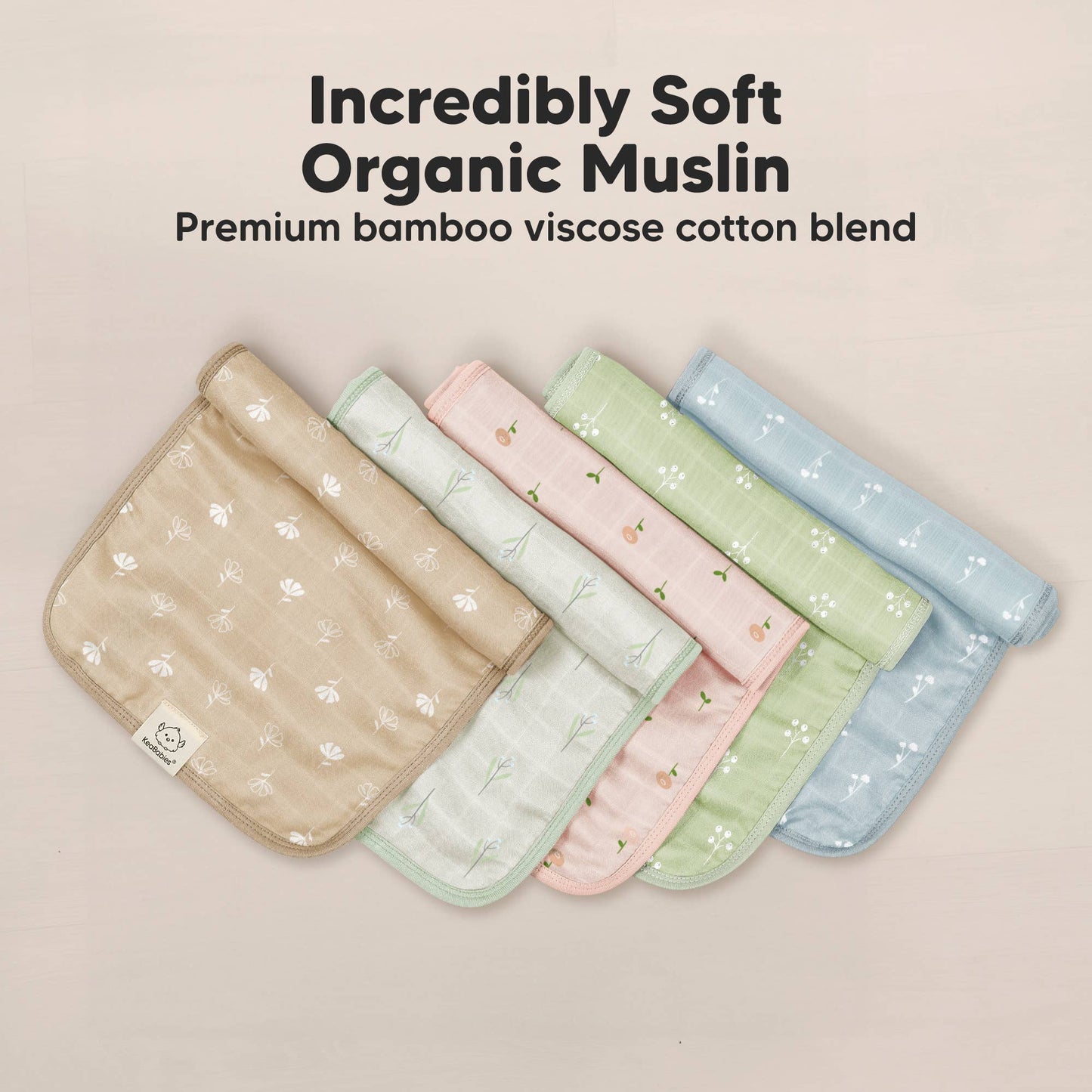 KeaBabies 5pk Lumi Muslin Burp Cloths for Baby Boys, Girls: Wild Bloom