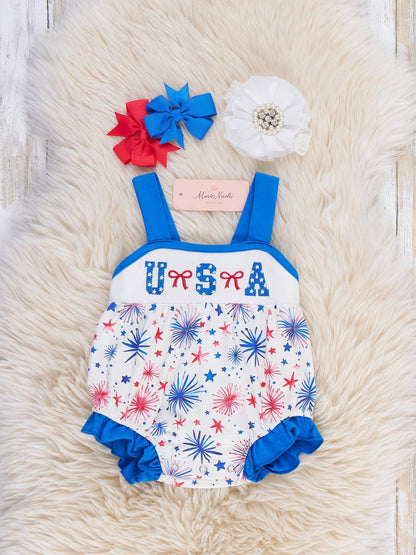 Fireworks & Freedom Embroidered Bubble Romper