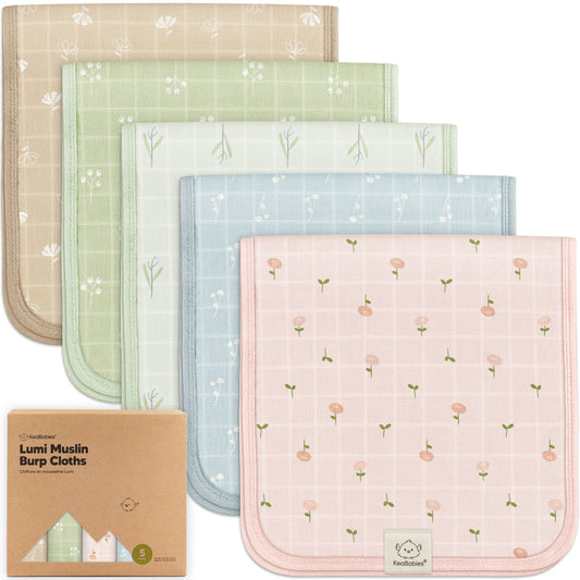 KeaBabies 5pk Lumi Muslin Burp Cloths for Baby Boys, Girls: Wild Bloom