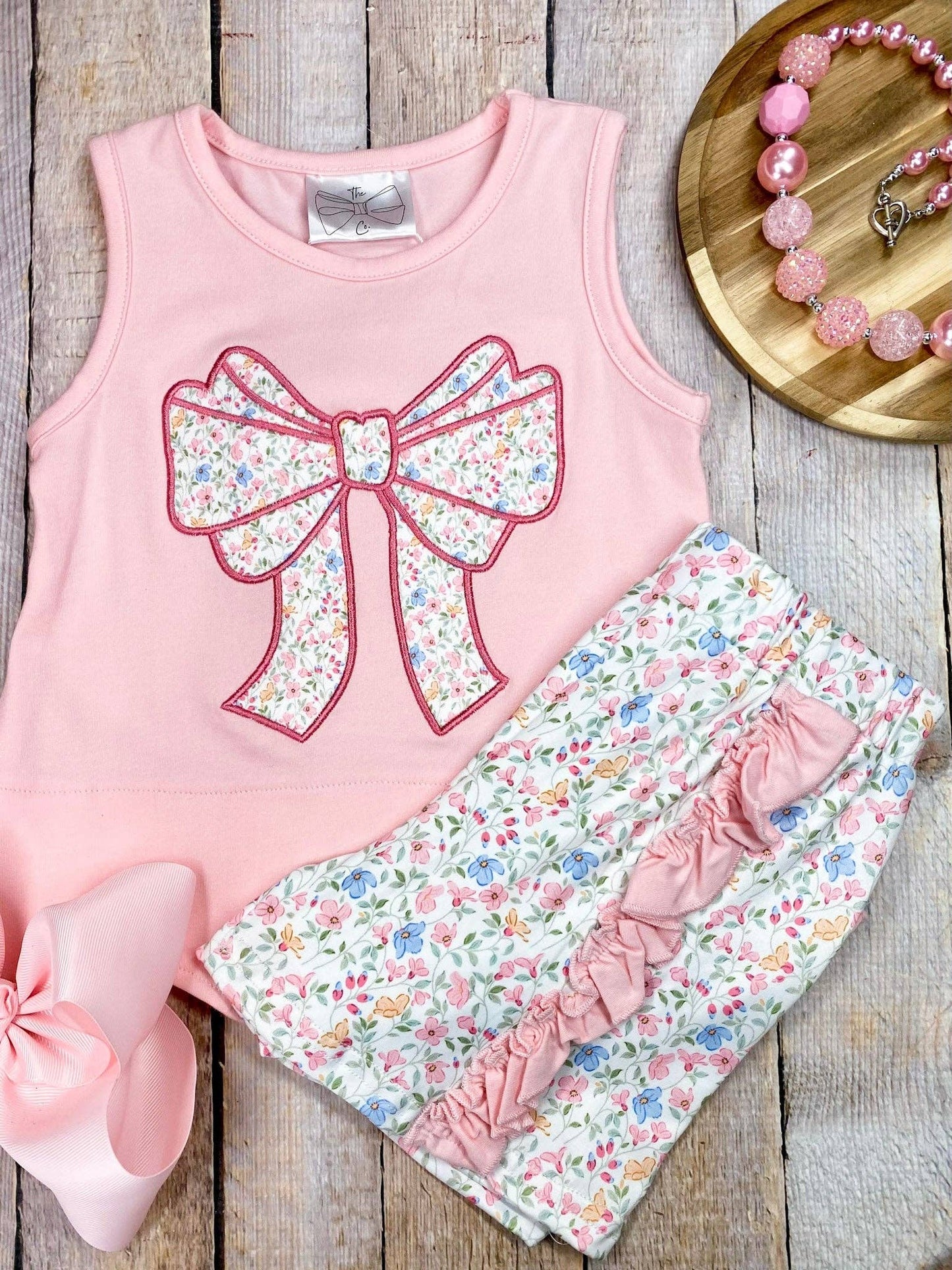 Pink Floral Bow Set