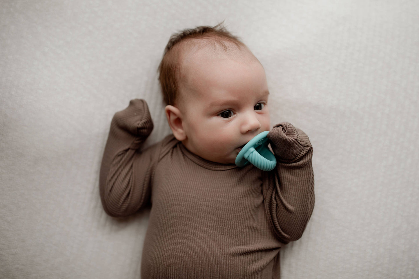 Cocoa Brown Ribbed Knotted Newborn Baby Gown & Bow