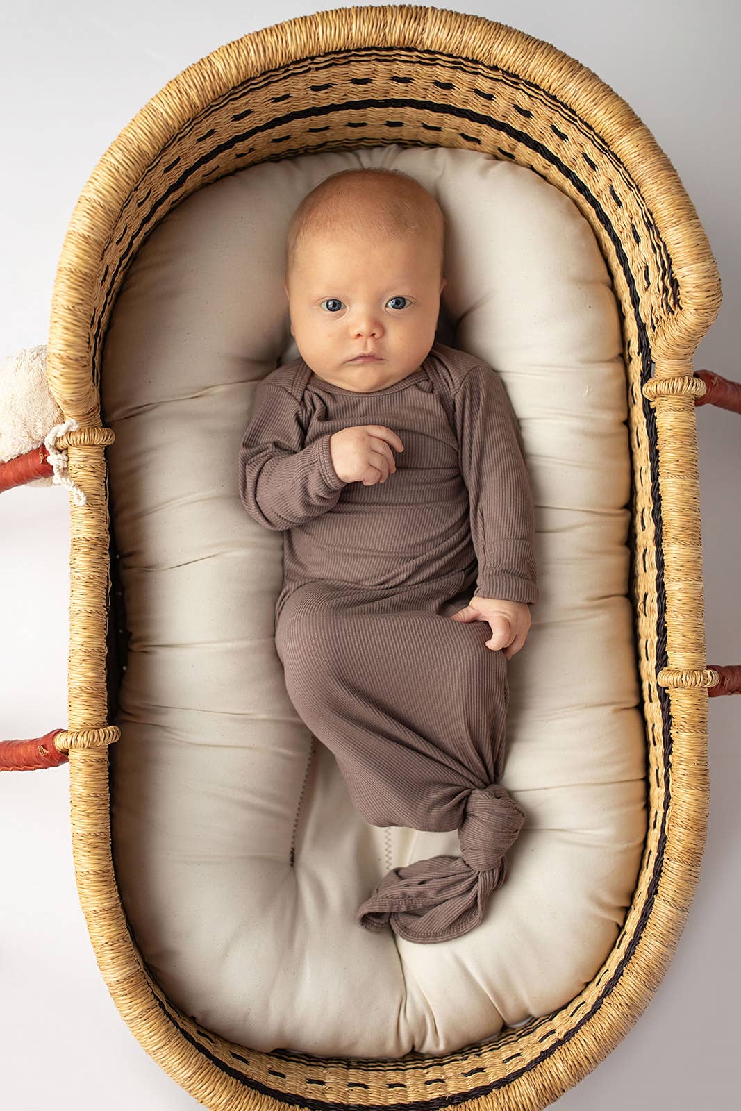 Cocoa Brown Ribbed Knotted Newborn Baby Gown & Bow