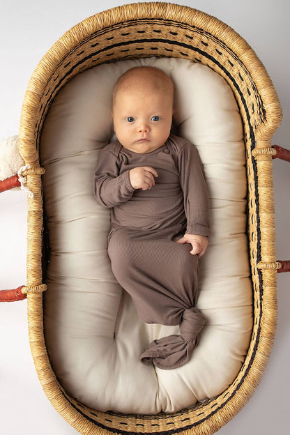 Cocoa Brown Ribbed Knotted Newborn Baby Gown & Bow