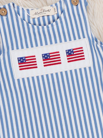 Stripes of Freedom Embroidered Cotton Romper