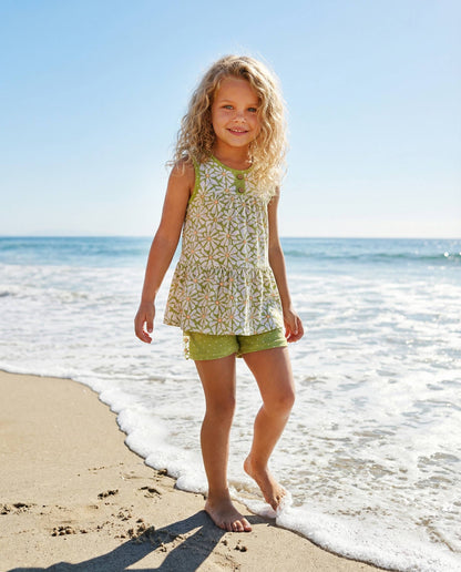 Kids Ruby Lime Green Daisy Summer Short Set