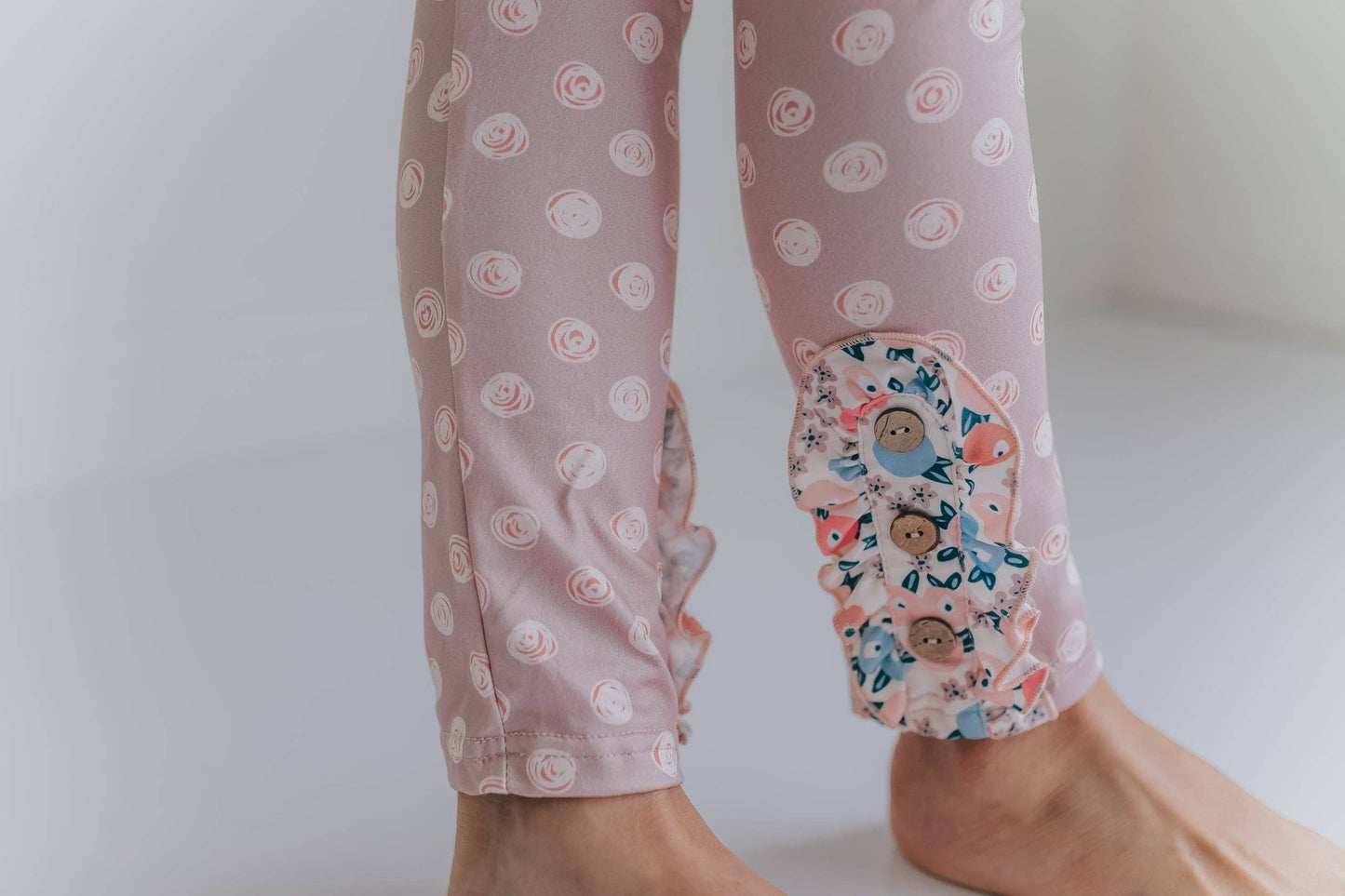 Girls Sand Floral 3 Tiered Fall Ruffle Button Legging Set: 2