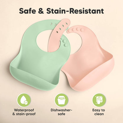 2-Pack Prep Silicone Bibs for Babies, Toddlers, Boys, Girls: Mellow