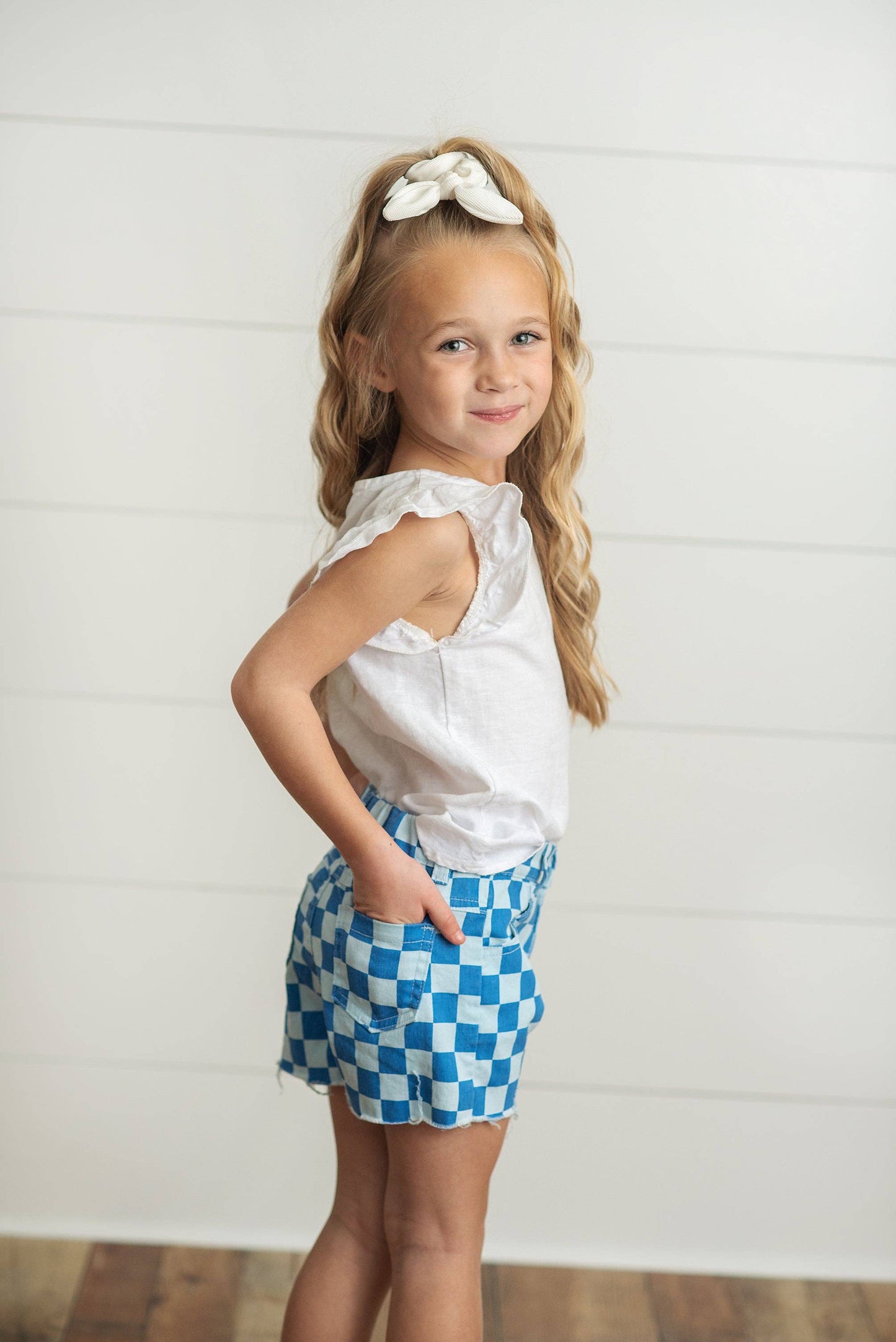 Kids Blue Checkered Denim Jean Spring Summer Shorts
