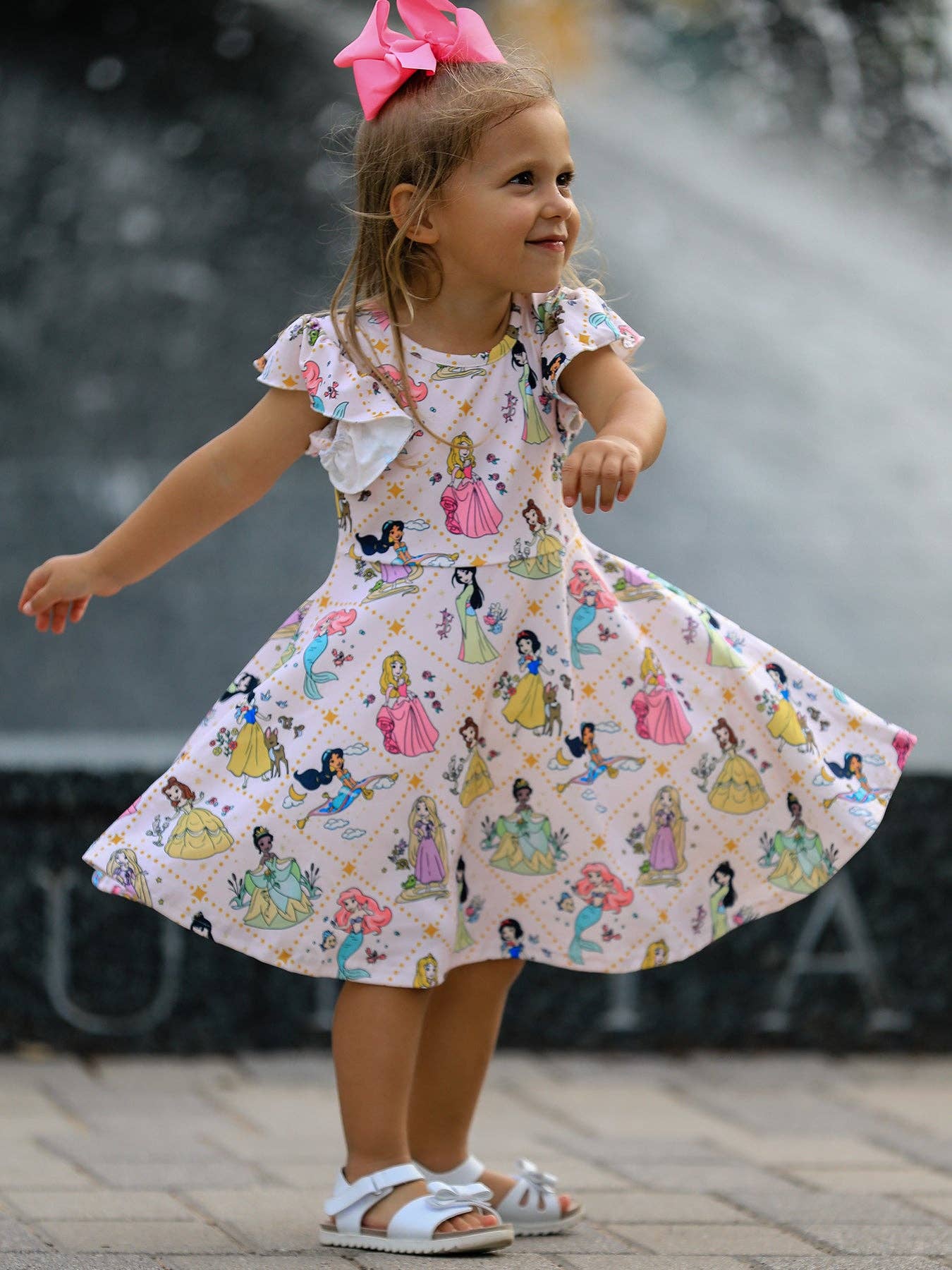 Summer Pattern Ruffle Sleeve Girls Dress: 7