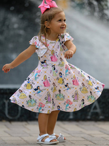 Summer Pattern Ruffle Sleeve Girls Dress: 7