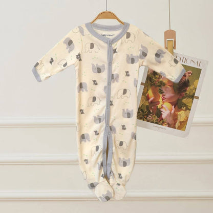 Cute Elephant Pattern Zipper Footie Pajamas