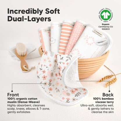 6-Pack Organic Cami Baby Washcloths for Face & Bath Towels: Sweet Charm
