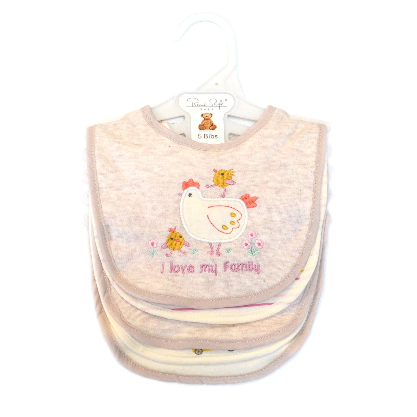 5 Pack Chicken Pattern Soft Cotton Poly Embroidered Baby Bibs