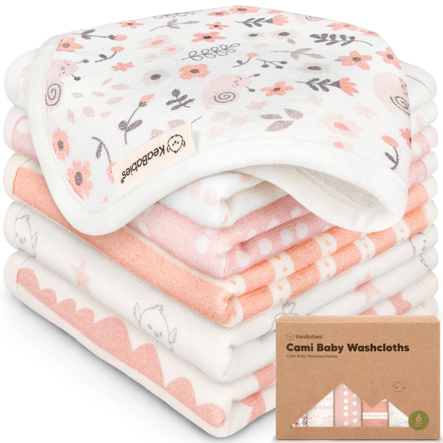 6-Pack Organic Cami Baby Washcloths for Face & Bath Towels: Sweet Charm