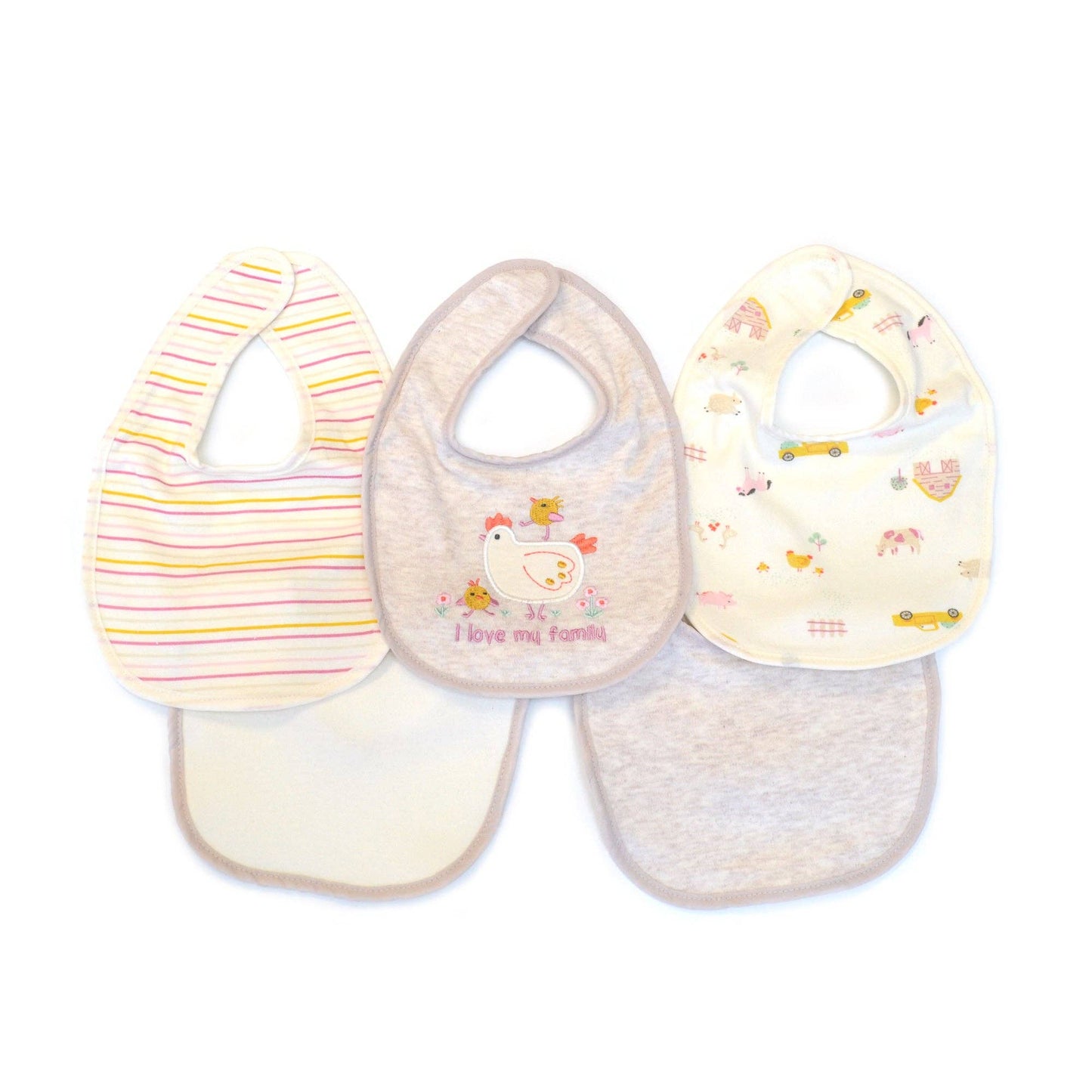 5 Pack Chicken Pattern Soft Cotton Poly Embroidered Baby Bibs