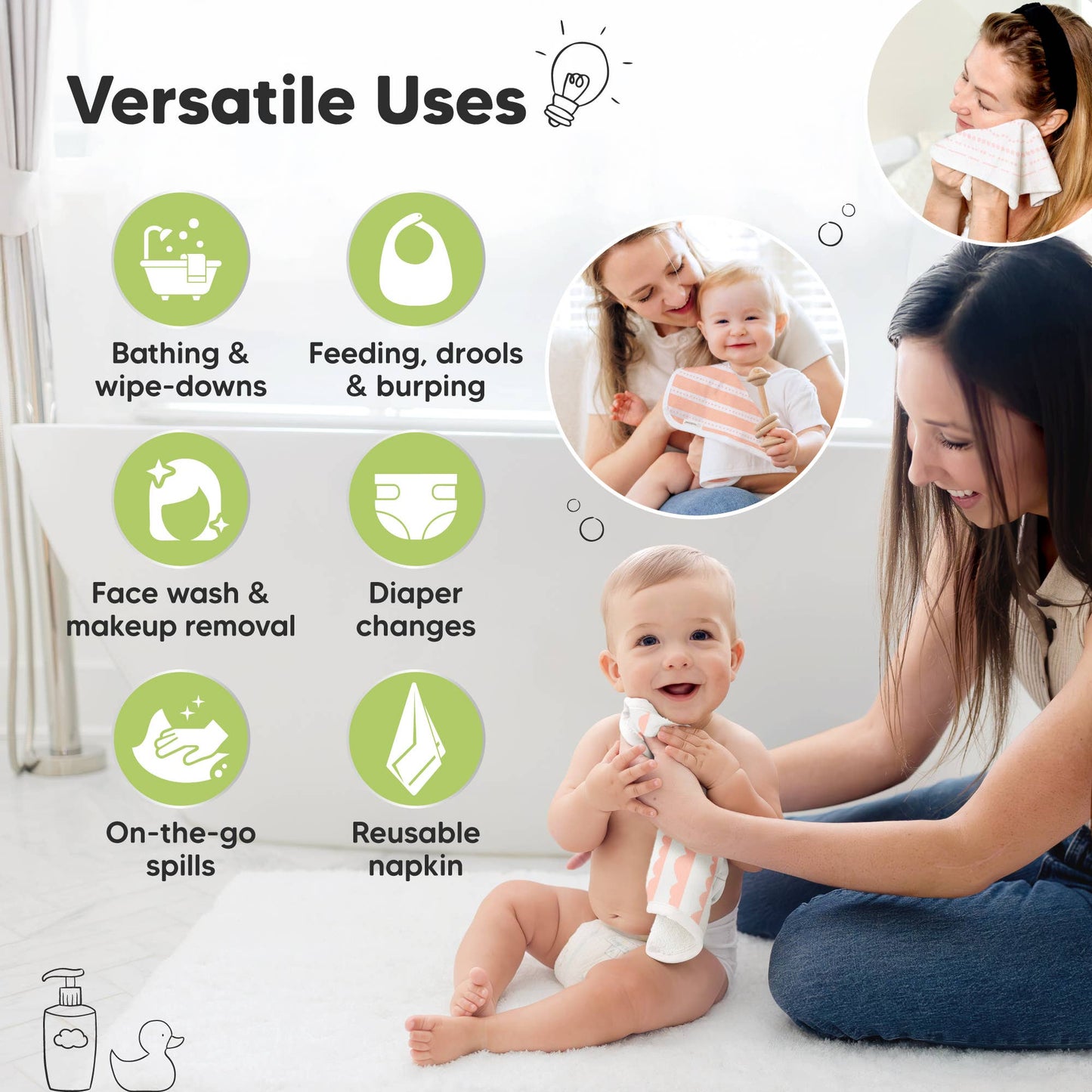 6-Pack Organic Cami Baby Washcloths for Face & Bath Towels: Sweet Charm