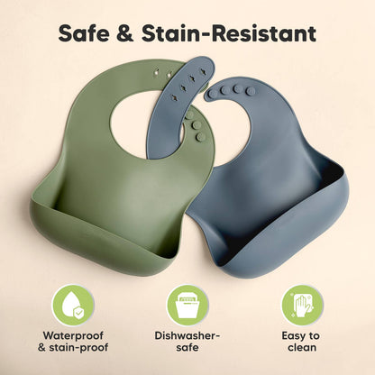 2-Pack Prep Silicone Bibs for Babies, Toddlers, Boys, Girls: Slate