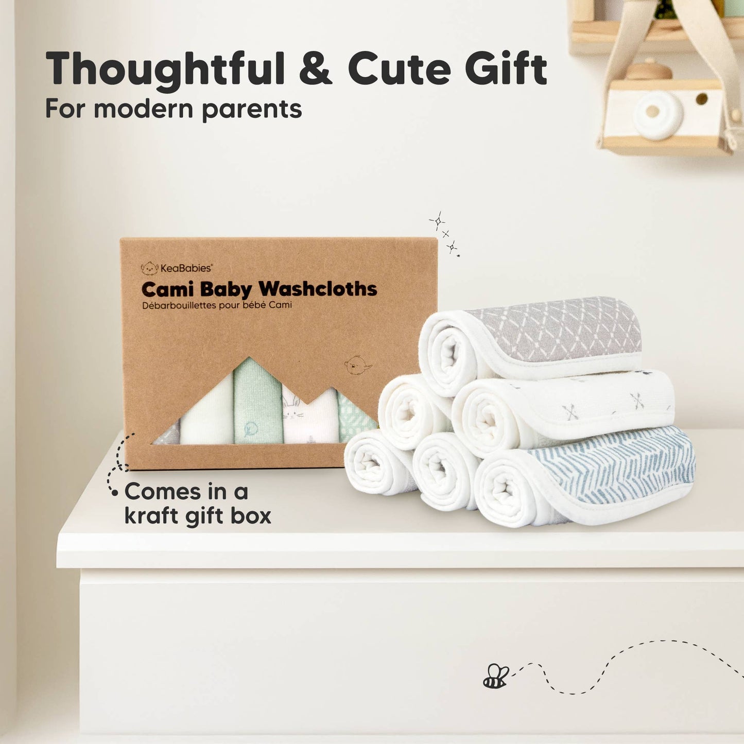 6-Pack Organic Cami Baby Washcloths for Face & Bath Towels: Nordic