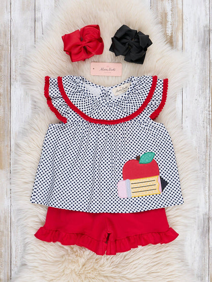 Polka Dot Pencil & Apple Ruffle Outfit