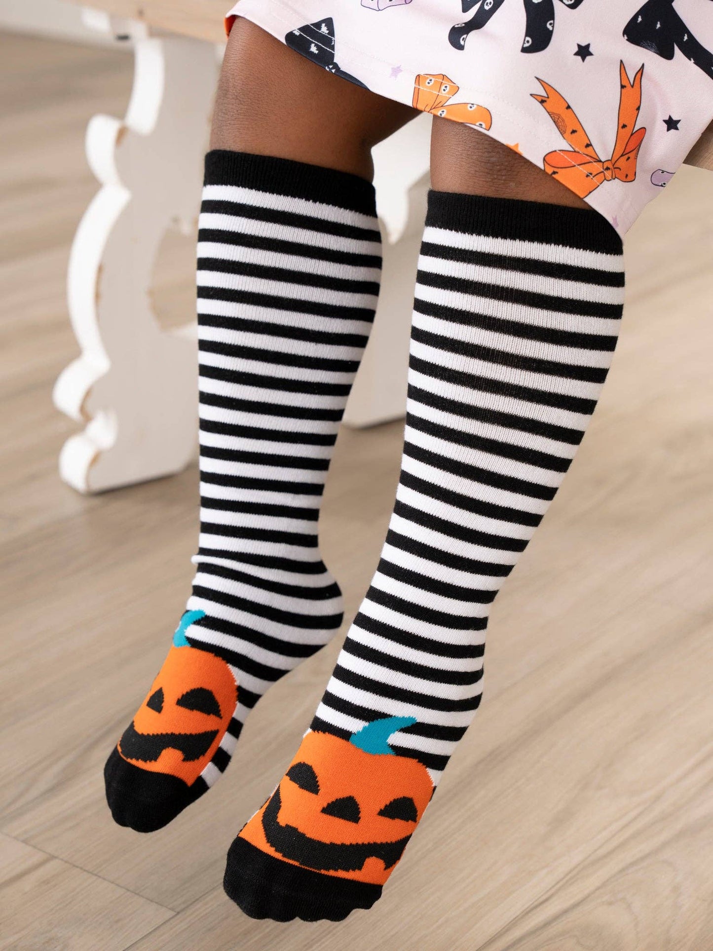 Striped Jack-o’-Lantern Knee Sock