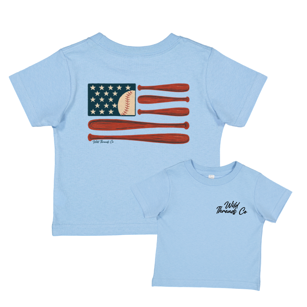 Baseball Flag Tee: Light Blue