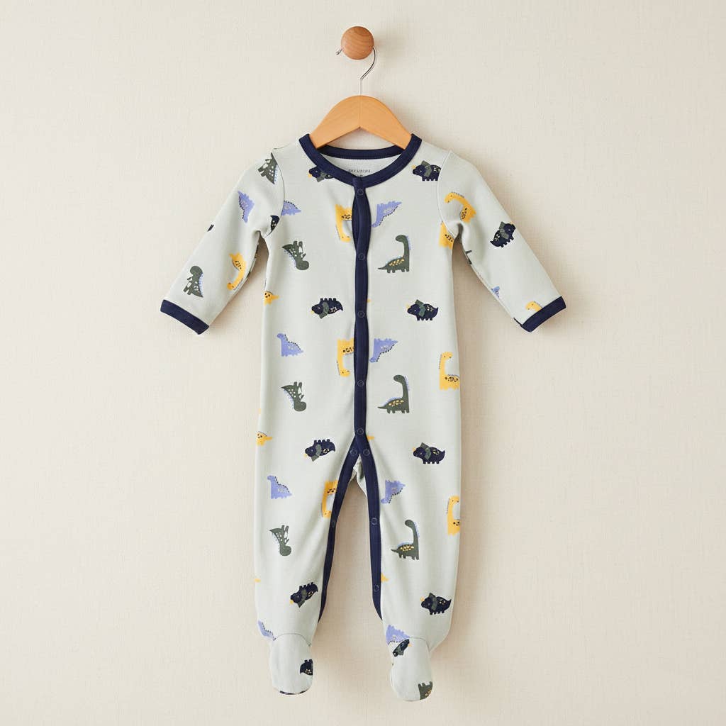 Dinosaurs Pattern Zipper Footie Pajamas