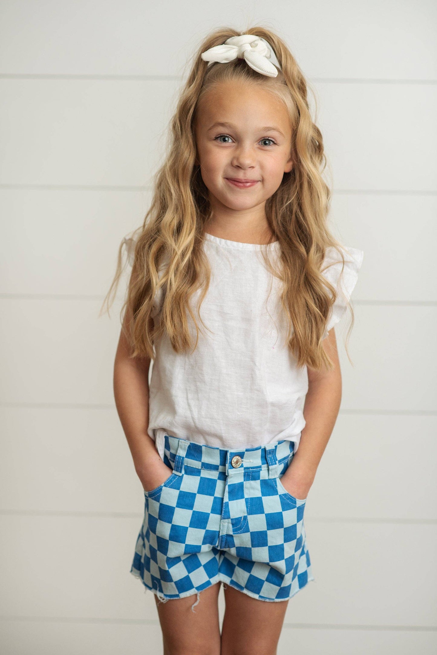 Kids Blue Checkered Denim Jean Spring Summer Shorts