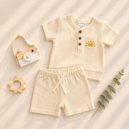 Boys 2pc Summer Cute Waffle Knit Top & Shorts Sets: 12M