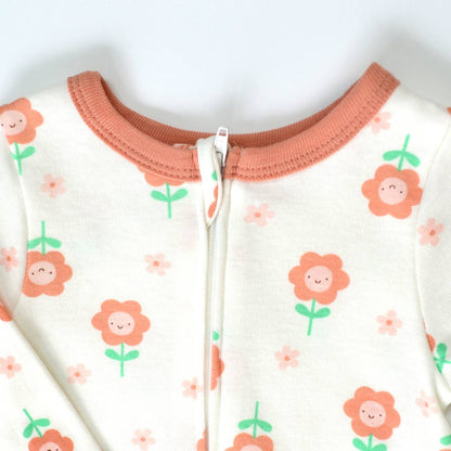 Daisy Flowers Pattern Zipper Footie Pajamas