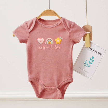 Pack of 3 Baby Love Puff Screen Print Pattern Bodysuits: 6-9M