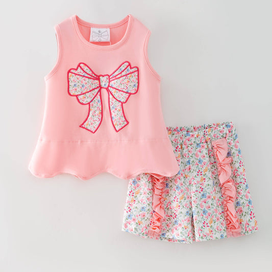 Pink Floral Bow Set